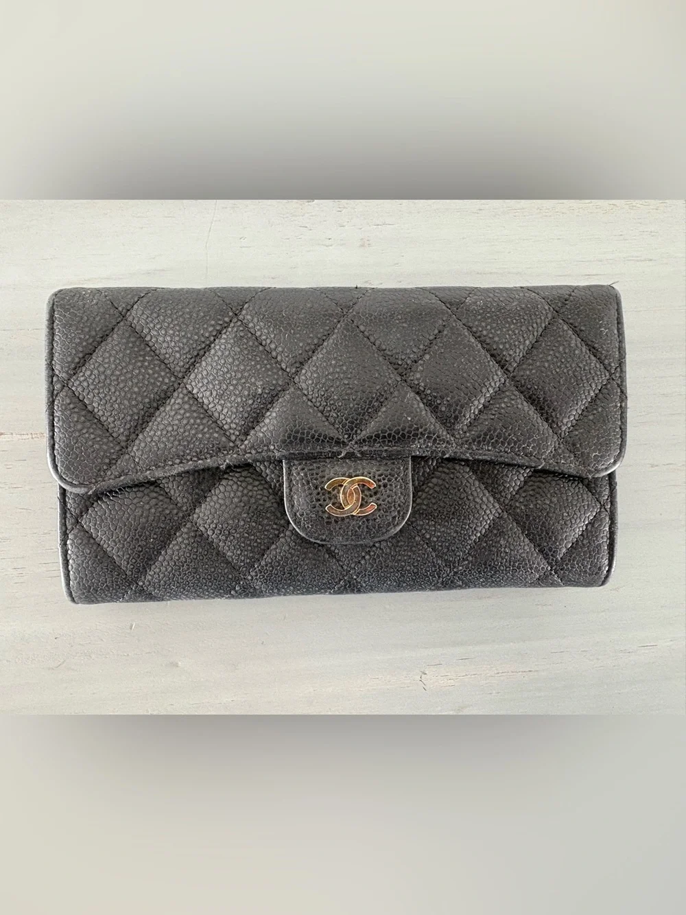 Classic Chanel Quilted Wallet in Black Caviar Leather